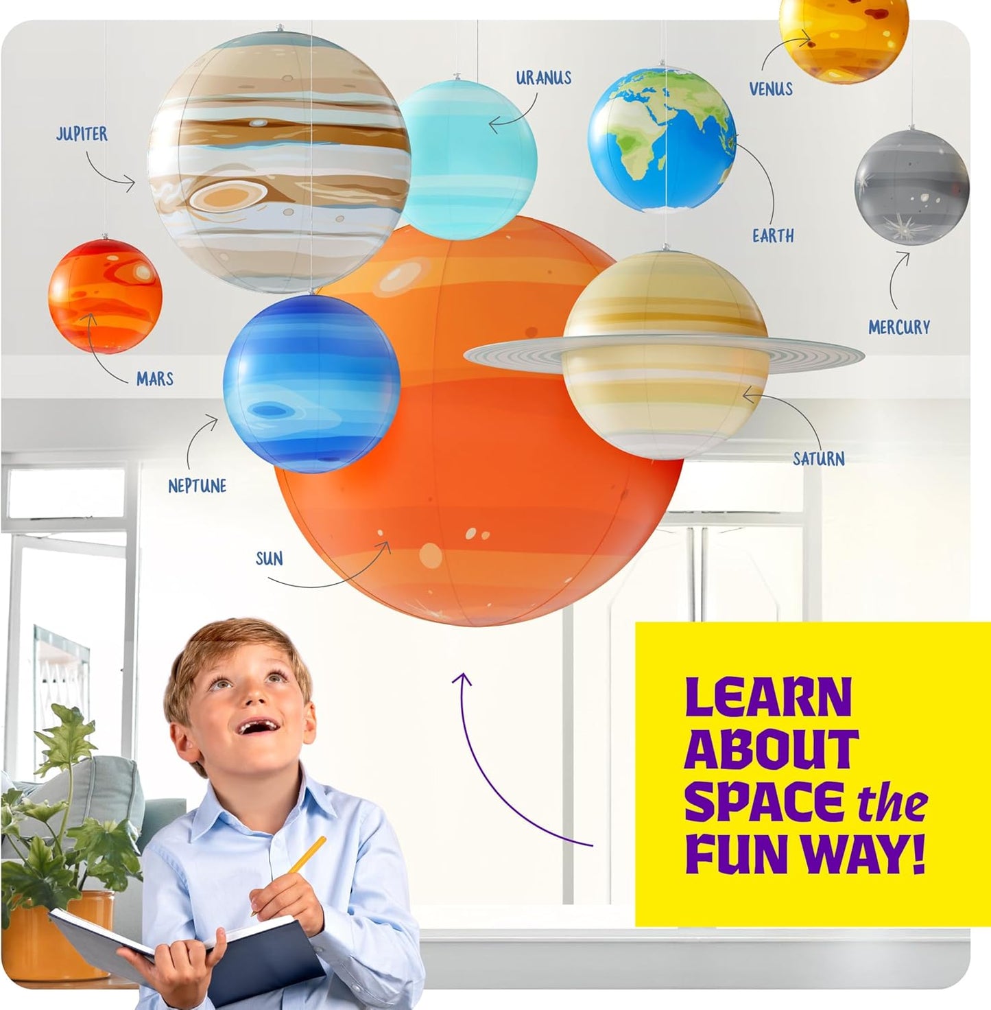 Dan&Darci Inflatable Solar System Planets for Kids - Science Toys - Boys Room Decor Ceiling - Space Gifts - Outer Space Themed Party Decorations - Astronomy Gifts 5-7, 6-8, 8-12 Years Classroom