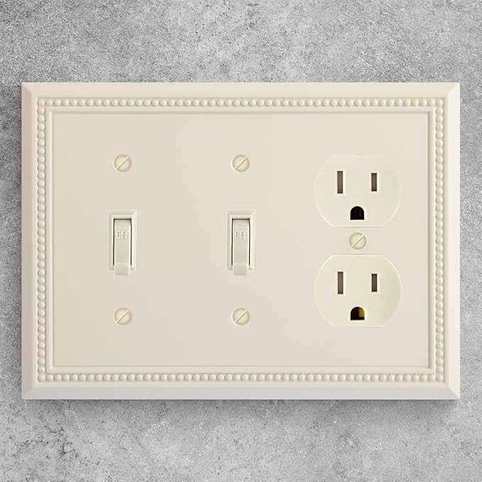 Henne Bery Sunken Pearls Heavy Duty Decorative Wall Plate Switch Plate Outlet Cover (Double Toggle/Single Duplex, Light Almond)