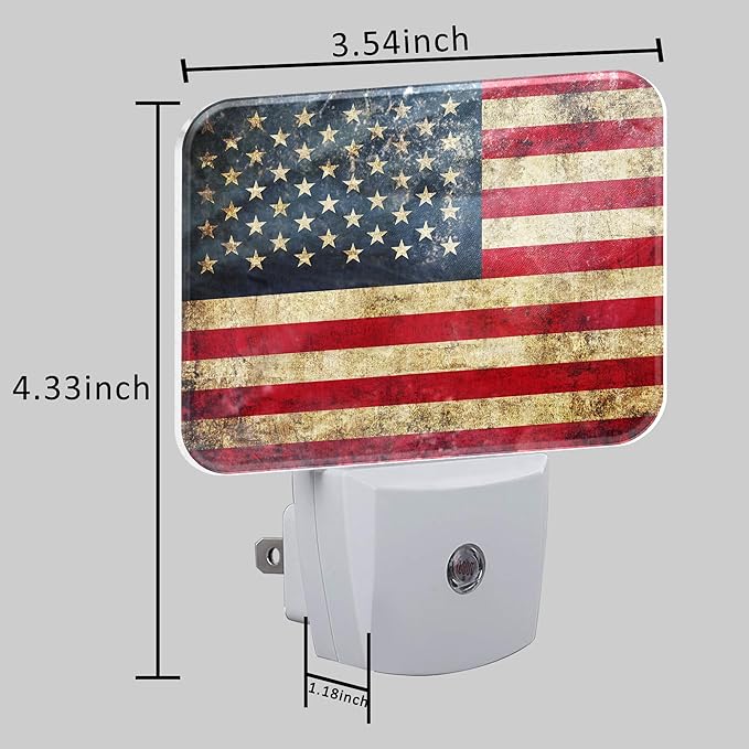 Vintage American Flag Night Light for Kids Girls Boys, Retro USA Flag LED Night Light Plug into Wall with Dusk to Dawn Sensor for Room, Hallway, Kitchen, Bathroom, Stairs Decor
