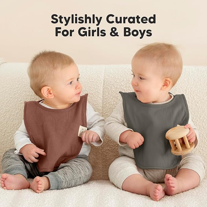 8-Pack Baby Bibs for Boys, Girls - Pullover Bibs for Drooling Teething Baby Girl & Boy Toddler, Newborn, Soft & Absorbent, Cute Colors, Large Torso Coverage Keep Infant Clean & Dry (Brick)