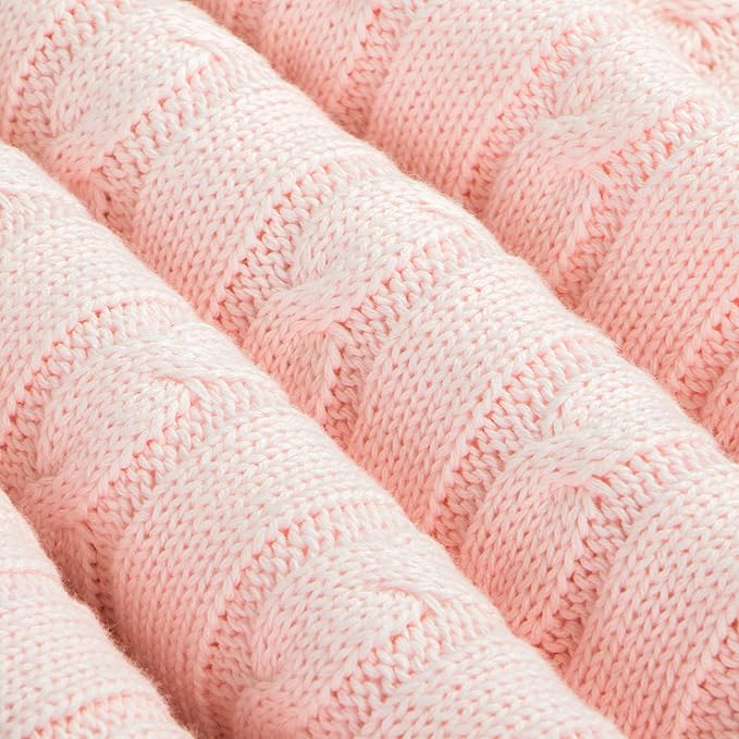 NTBAY 100% Pure Cotton Cable Knit Toddler Blanket, Super Soft Warm Breathable 30x40 Baby Blanket for Crib, Stroller, Nursery, Travel, Newborn, 30x40 Inches, Baby Pink