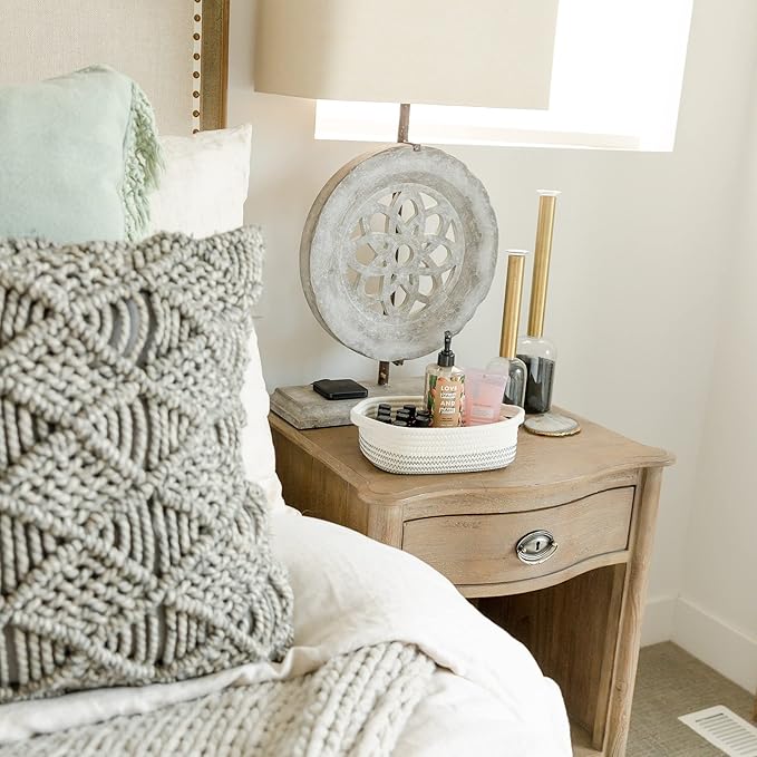 NaturalCozy 5-Piece Rectangle Storage Basket Set- Natural Cotton Rope Woven Baskets for Organizing! Small Basket for Montessori, Baby Nursery, Dog Toy Baskets, Cat Toy Box, Bathroom Organization Bin