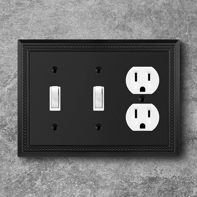 Henne Bery Sunken Pearls Heavy Duty Decorative Wall Plate Switch Plate Outlet Cover (Double Toggle/Single Duplex, Matte Black)