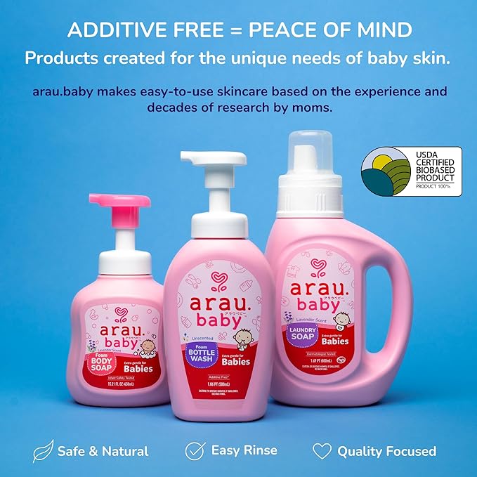 Arau Baby Foam Bottle Wash - Gentle Cleansing Soap for Bottles, Pacifiers, Toys, Dirty Surfaces, Foam Dish Soap, Plant Based, Safe for Baby, Trusted Baby Care Brand (16.9 fl oz - Pack of 3)