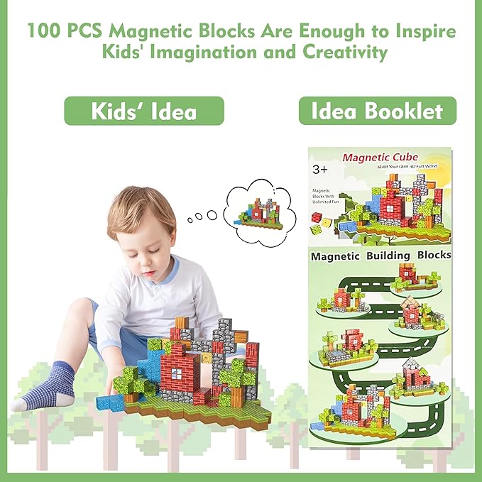 100PCS Magnetic Blocks-Kids Games Building Blocks for 3 4 5 6 7 8 9 10 Year Old Boys Girls, 1" Magnetic Tiles Cubes STEM Sensory Toys for Toddler Birthday Party Festival Gifts
