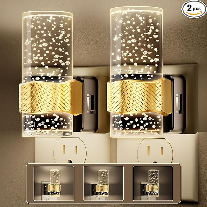 Night Lights Plug into Wall: Led Dimmable Night Lights with Auto Dusk to Dawn Sensor - 2 Pack 3000K Arylic Nightlight with Adjustable Brightness for Bedroom Bathroom Hallway Indoor Home Decor