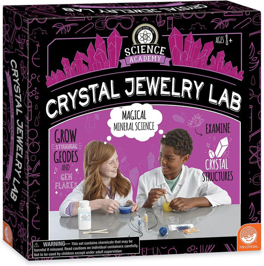 MindWare Science Academy Crystal Jewelry lab - Kids & Teens Grow 1 Crystal Ring and 2 Necklaces with Our 18pc Set - Wild & Weird Experiments for Boys & Girls - Great Educational Gift