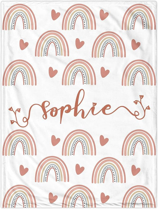 Custom Boho Rainbow Blanket for Baby Girls, Personalized Nursery Blanket with Name, Newborn Baby Girl Shower Gifts, Christmas Birthday Expecting Mom Gift