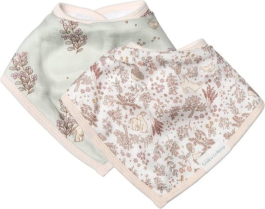 Loulou Lollipop Soft Breathable and Absorbent Muslin Bandana Bib Drool Bib Set for Baby Girl and Boy, Adjustable 3 to 36 Months, 2 Pack - Hedgehog Forest