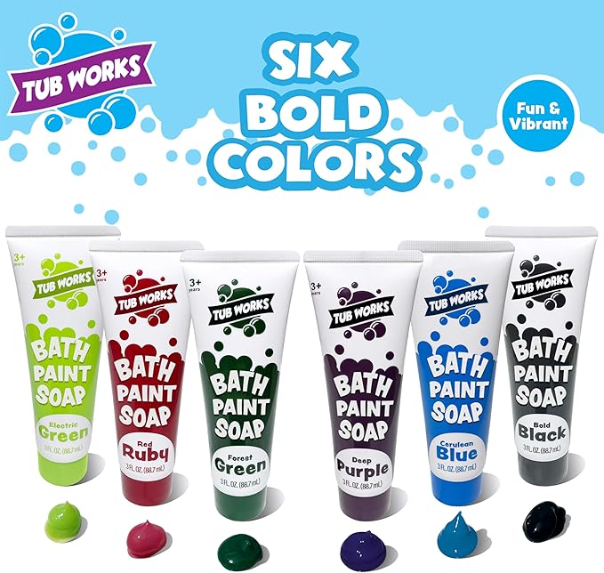 Tub Works® Bath Paint Soap Bath Toy, Bold 6 Pack | Non-Toxic | Washable Bathtub Paint for Finger Painting on Tub Walls | Ideal Toddler Bath Toys for Creative Play | Easy to Clean, Fun Paint Soap