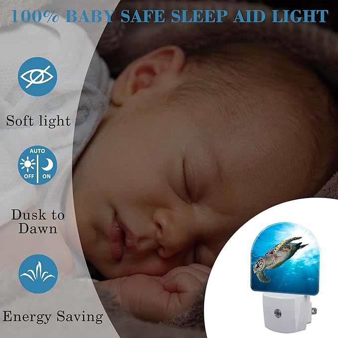 Deep Sea Turtle Night Light for Kids, LED Night Light Plug into Wall with Dusk to Dawn Sensor for Girls Boys Women Men Room Decor, Hallway, Kitchen, Bathroom, Nursery, Stairs