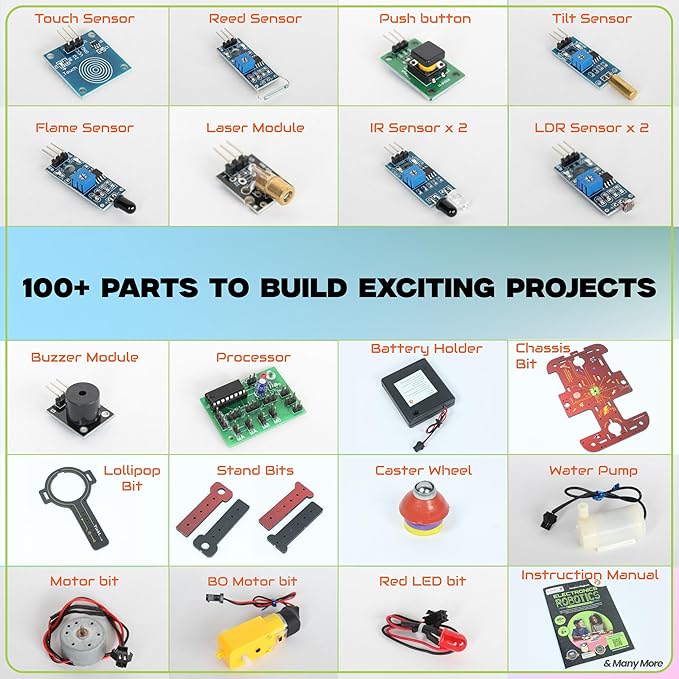 ButterflyEdufields 40in1 STEM Robotics Kits for Kids 8-12 Years | DIY Robots Projects for Kids with Electronics Board & Sensors | Best Educational Homeschooling Gift for 8 10 12 Years | 100+ Parts