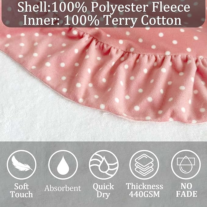 VOOVA & MOVAS Baby Hooded Towel Poncho with Ruffle Trim | Soft 100% Cotton | Absorbent Thick Towel for Bath, Swim, Beach & Winter | Cozy, Pink White Dot