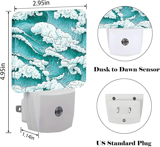 Ocean Waves Night Light,Plug-in Nightlights Auto Sensor Night Lamp Dusk to Dawn Lamp Home Decor for Nursery Children Girls Boys