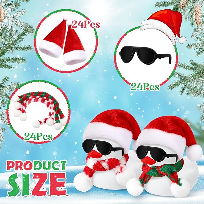 Syhood 48 Sets Christmas Mini Rubber Duck Bulk with Sunglasses Scarf Hats and Adhesive Dots Duckies Bath Toy Xmas Decor for Christmas Winter Gift Cruise Birthday Party (Xmas Hat)