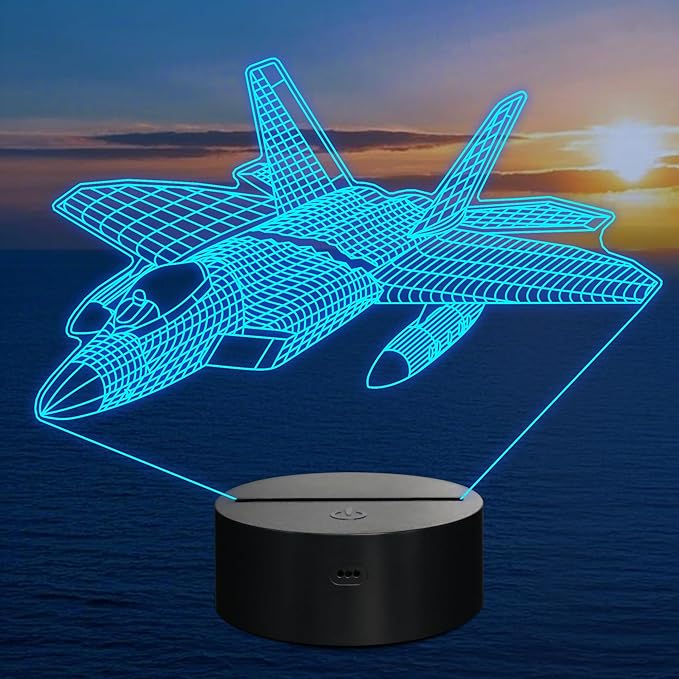 Airplane Model Gifts for Boys Men Pilot,16 Colors 3D Airplane Night Light for Aviation Lovers Room Decor,F-22 Raptor Vehicle Flighter Jet Plane 3D Illusion Lamp for Kids Xmas Gifts