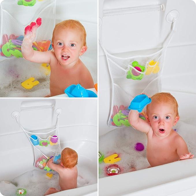 Lilly's Love Bath Toy Storage - Large 14 x 20 inch Bathtub Toy Holder + 2 Locking Hooks, Quick Dry & Easy for Kids to Put Bath Toys Away