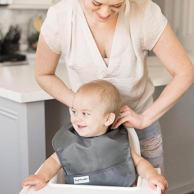 Tiny Twinkle Mess Proof Baby Bibs for Eating – Waterproof, Wipeable Toddler Bibs with Pocket – Baby Food Bibs for Girls & Boys(3 Pack,Dinosaur Set)