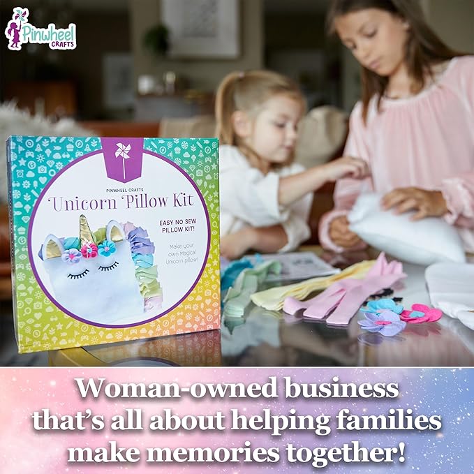 Pinwheel Crafts Unicorn Pillow Kit - DIY Arts and Crafts for Kids Ages 6 7 8-12+ Years, No Sewing Kit for Kids, Unicorn White Pillow Craft Kits for Birthday, Christmas Gifts for Girls