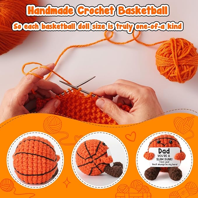 Dad Birthday Gifts from Daughter Son Wife - Cool Handmade Crochet Small Basketball Decor, Ideal Fathers Day for Dad Father Daddy New Dads, I Love You Gift for Dads