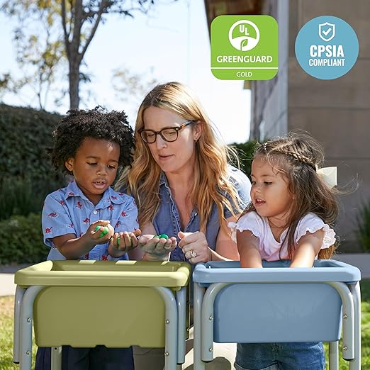 ECR4Kids 2-Station Sand and Water Adjustable Play Table, Sensory Bins, Fern Green/Powder Blue