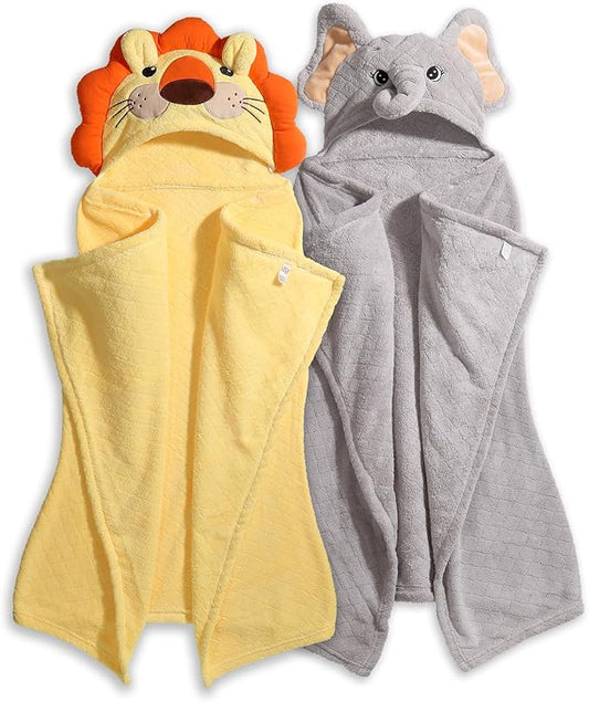 Baby Bath Towels with Hood, 50" x 32" Toddler Hooded Towels 0-5 Years,2-Pack Toddler Bath Towel Soft Absorbent with Animal Hood, Baby Bath & Hooded Towel