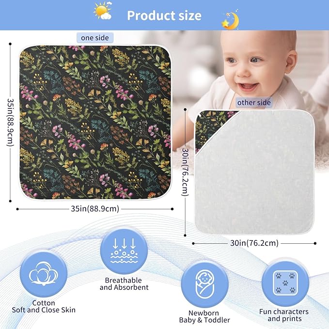 Pigsaly Watercolor Wild Flowers Hooded Baby Towel Meadow Herbs Leaves Baby Bath Towel Unisex Soft Organic Cotton Washcloths Toddlers Shower Gifts for Boys Girls Newborn 30 x 30 in