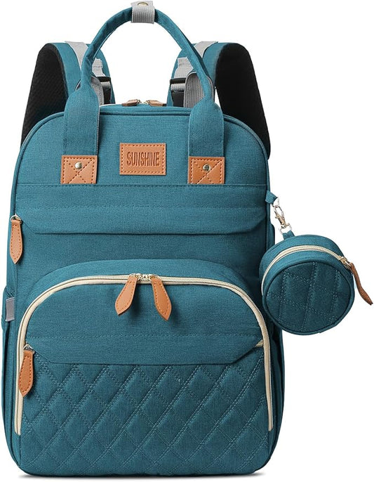 Diaper Bag Backpack, Large Diaper Bag with Changing Station, Baby Bag, New Mom Gifts, Lightweight Waterproof Unisex Diaper Bag with Insulated Pockets and USB Charging Port, Cyan