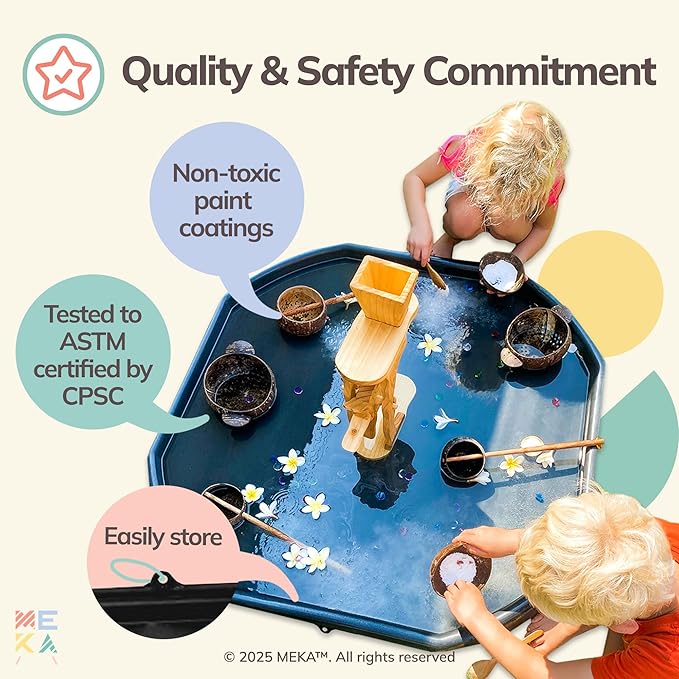 MEKA Tuff Tray with Solar Fountain, Sensory Water Play Tray for Kids, Outdoor Indoor Messy Play, STEM Activities, Classroom or Home Use ((Black, Large 38" x 38"))