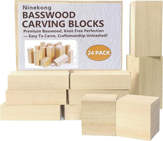 24PCS Basswood Carving Blocks with 3 Sizes，Whittling Wood Carving Kit,Soft Basswood for Carving(4"x1"x1",4"x2"x2",2"x2"x2")