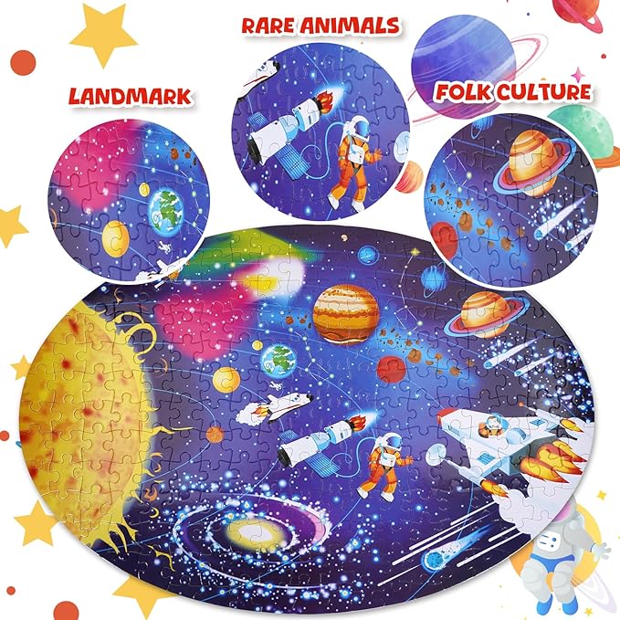 Floor Puzzle for Kids Ages 4-8, Solar System Jigsaw Puzzles, 205 Piece Space Large Puzzles for Toddler Ages 3-5, Preschool Learning Planets Toys Christmas Birthday Gift for Boys Girls