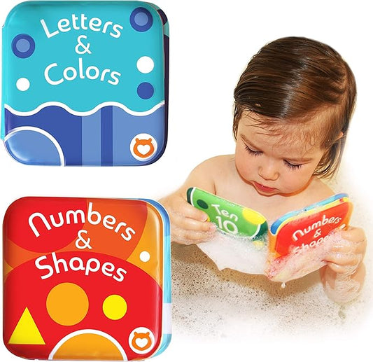 Floating Baby Bath Books - Bath Books for Babies, Infants - Waterproof, Mold-Free Bath Toys for Learning & Early Education (Set of 2 - Alphabet & Numbers Books)
