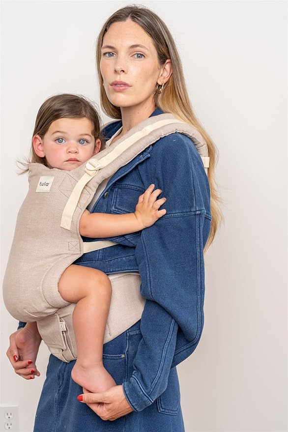 Baby Tula Linen Panel Free-to-Grow Baby Carrier - Adjustable, Comfortable, Newborn to Toddler Carrier - Ergonomic Fit for 7lbs to 45lbs - Plant-Based Fabric - Back & Front Carry Options - Sand (Tan)