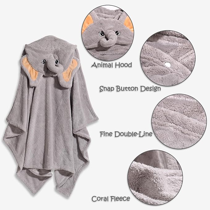Baby Bath Towels with Hood, 50" x 32" Toddler Hooded Towels 0-5 Years,2-Pack Toddler Bath Towel Soft Absorbent with Animal Hood, Baby Bath & Hooded Towel