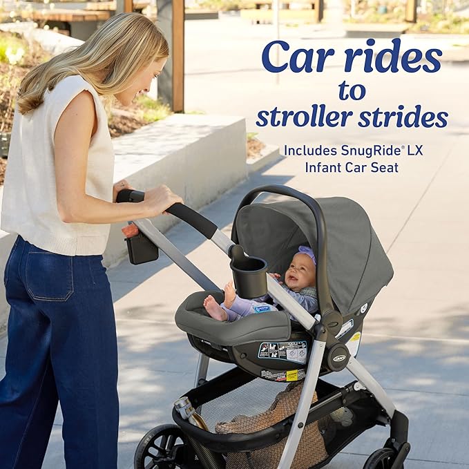 Graco Modes Pramette Travel System, 3-in1 Modular Carseat Stroller Combo, Infant Car Seat Carrier to Toddler Stroller, Includes the SnugRide 35 Car Seat, Ellington
