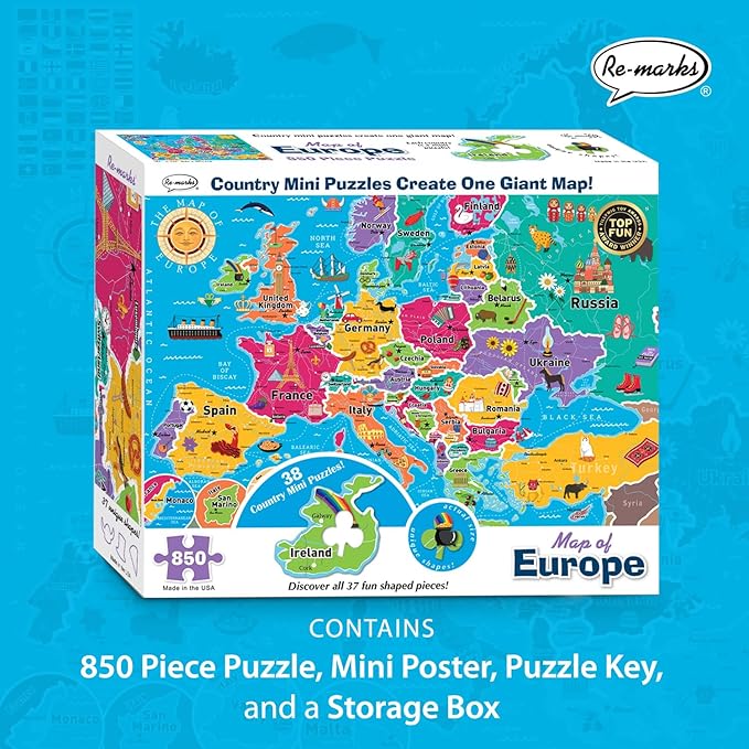 Re-marks Map of Europe Deluxe Jigsaw Puzzle with Whimsy Pieces - All Ages