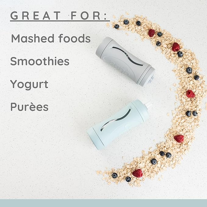 Subo Baby Food Bottle Starter Set | No Mess Baby Toddler Self Feeder | Squeeze Free Design for Purees, Smoothies, Yogurt, Oatmeal, or Thickened Liquids | Reusable Silicone Washable Cup (Duck Egg Blue)