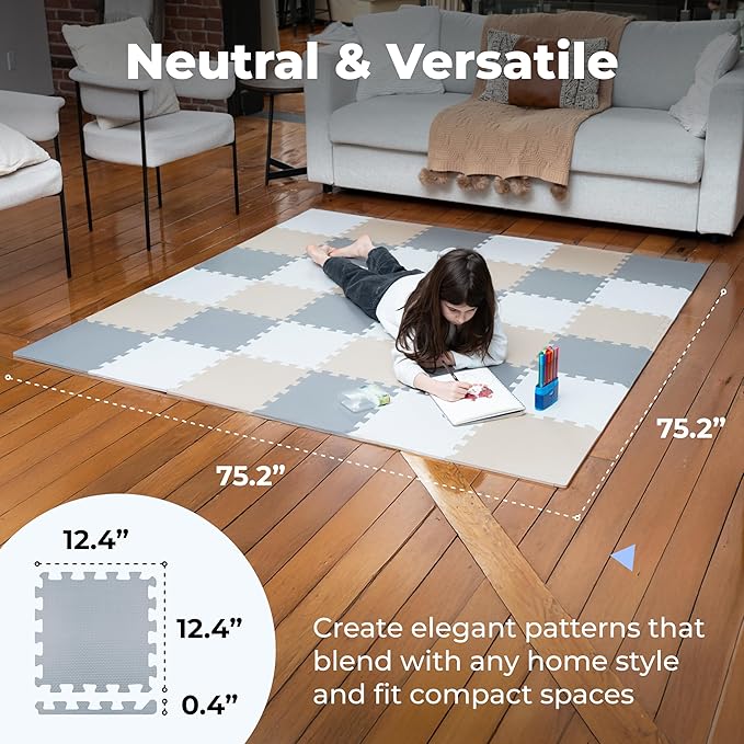 MioTetto Baby Play Mat, Soft Foam Floor Tiles for Kids. Adjustable Interlocking Foam Tiles, Fits with 74x74 Playpen Baby mat for Crawling & Development, Safe & Non-Toxic Playmat for Babies 6-12 Months
