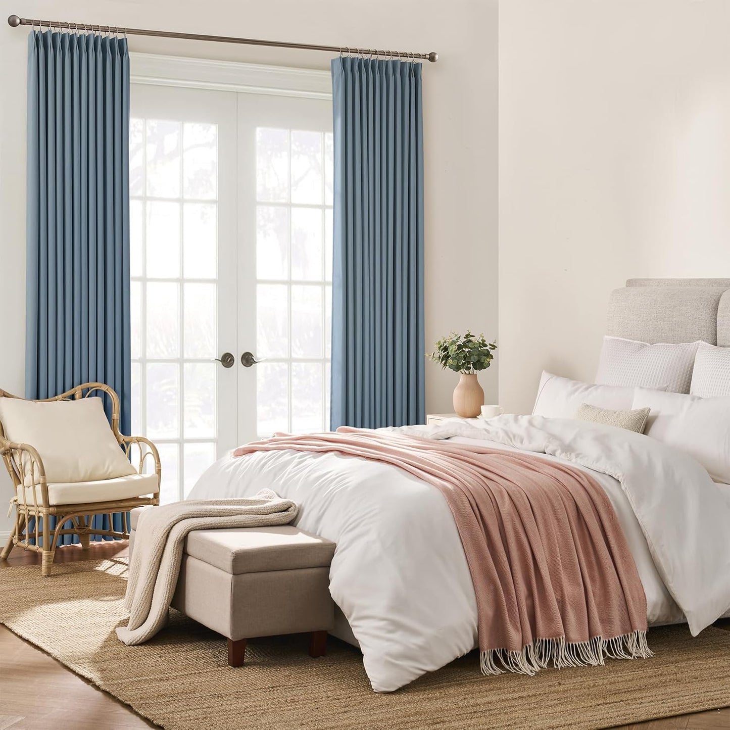 KEQIAOSUOCAI Dusty Blue Pinch Pleated Curtains 120 Inches Long 10 FT Length Room Darkening Draperies Luxury Decor for Living Room Nursery (Stone Slate Blue 40x120 Inch 2 Panels)