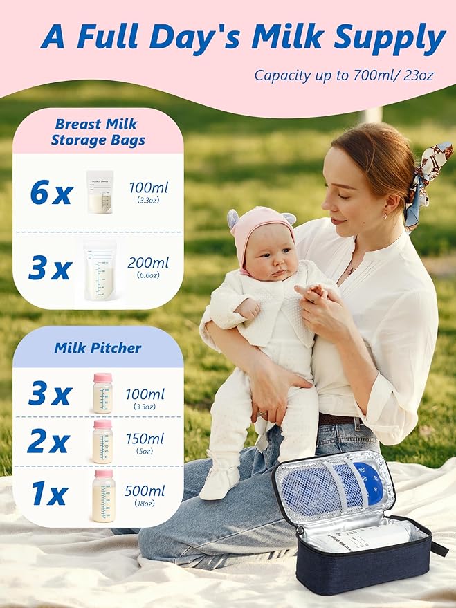 DawnBox Breast Milk Cooler Travel Bag with Real-Time Temp Display - Holds 20oz Breastmilk Storage Bag & Cooling, Portable Breast Milk Cooler Bags with 2 Ice Packs for Breastmilk Storage