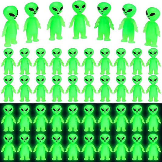 300 Pcs Mini Alien Figures Glow in the Dark Small Little Tiny Aliens Figurine to Hide and Seek for Space Party Favors Prank Rubber Toys Bulk Gifts for Halloween Party Goodie Bag Fillers