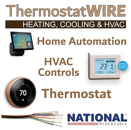 18/8 50Ft. NATIONAL Wire&Cable Thermostat Doorbell HVAC Heating Control Professional Cable Wire - Made in USA - 100% Solid Copper Conductors, CL2 ETL Listed, Low Voltage Applications Use