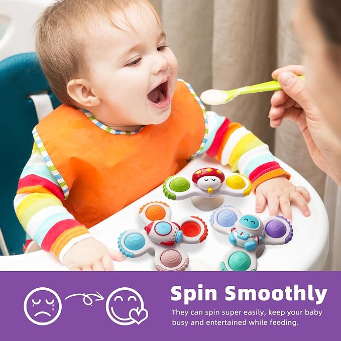 LiKee Strong Suction Cup Fidget Rotating Sensory Bath Toys for Baby, Airplane Car Travel Table & Window Toys for Toddler Boys and Girls, 12+ Months
