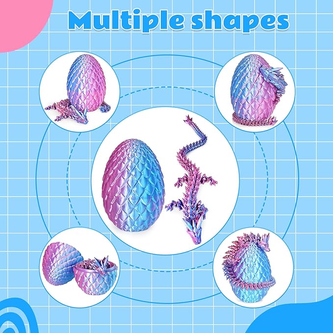 Dragon Eggs with Dragon Inside, 3D Printed Surprise Funny Gifts for Kids, Articulated Dragon Fidget Toys for Adults, Executive Desk Toys Office Room Décor (Gradient Light Purple-Red, M-Size)