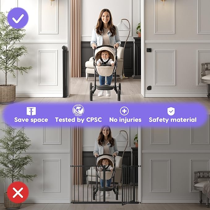 Retractable Baby Gate, Baby Gate for Stairs Auto-Lock, Dog Gates for Doorways Safety, Extends to 34.5x55in, Black