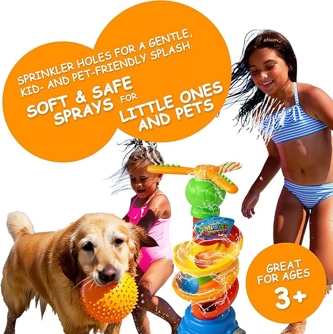 Water Sprinkler Toy for Kids Backyard Fun - 3-in-1 Summer Outdoor Water Toys with Rotating Spray & Catch Game, Splash Toys for Toddlers, Boys, Girls, Pets in Garden or Lawn Play