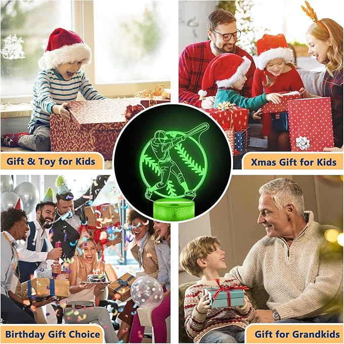 Baseball Gifts for Boys, Baseball 3D Illusion Lamp, Night Light with 16 Colors Remote Control, Decor for Kids Room, Boy Men Christmas Birthday Gifts