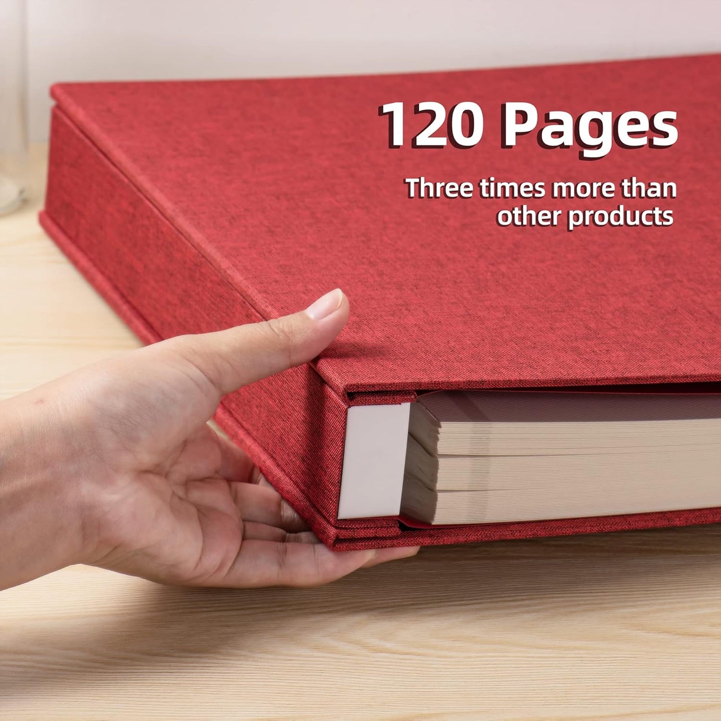 Large Photo Album Self Adhesive 4x6 8x10 10x12 Scrapbook Magnetic Album DIY Scrapbook Length 13 x Width 12.8 (Inches) 120 Sticky Pages Linen Cover DIY Photo Album(Red)