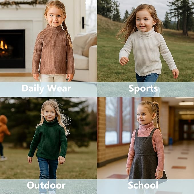 DEFAHN 2 Pack Toddler Unisex Solid Turtleneck T-Shirt Long Sleeve Ribbed Sweatshirt Basic Tee Tops Girls Boys