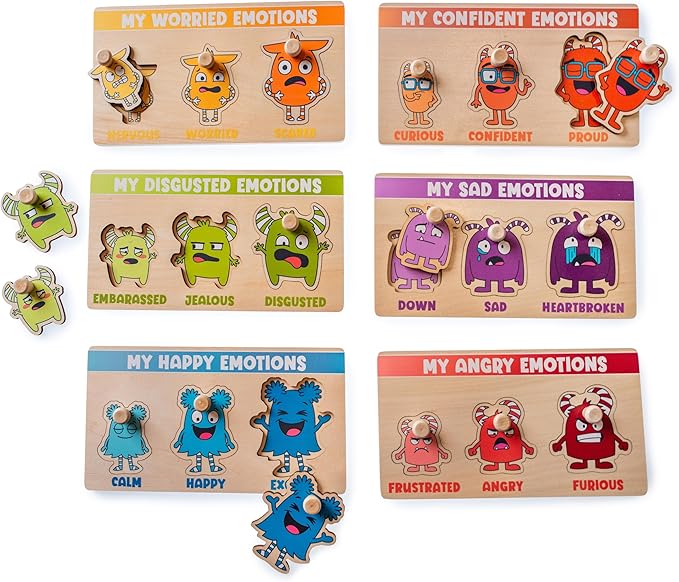 Open The Joy My Emotion Peg Puzzle – 24-Piece Emotional Regulation Puzzle for Kids | SEL Learning Tool for Identifying & Expressing Emotions | Wooden Puzzle for Ages 4+